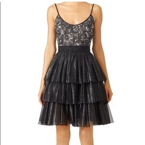Badgley Mischka Black Lace Tiered Dress